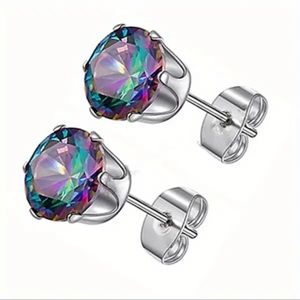 Mystical Mystic Topaz, Rainbow, Iridescent, Purple, Blue, 8mm Stud Earrings